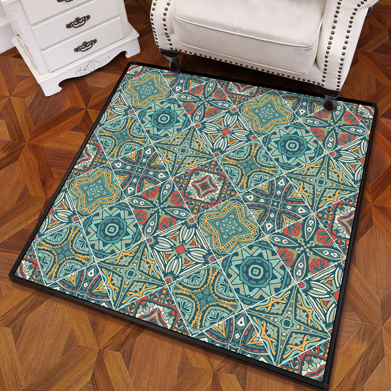 Multifarbiger Mandala Teppich Polypropylen Türkischer Teppich Rutschfeste Rückseite Fleckenresistent Maschinenwaschbarer Teppich für Schlafzimmer