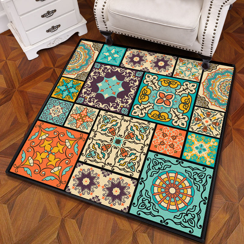 Multifarbiger Mandala Teppich Polypropylen Türkischer Teppich Rutschfeste Rückseite Fleckenresistent Maschinenwaschbarer Teppich für Schlafzimmer