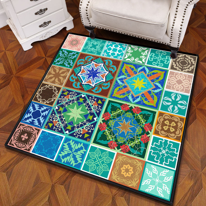Multifarbiger Mandala Teppich Polypropylen Türkischer Teppich Rutschfeste Rückseite Fleckenresistent Maschinenwaschbarer Teppich für Schlafzimmer