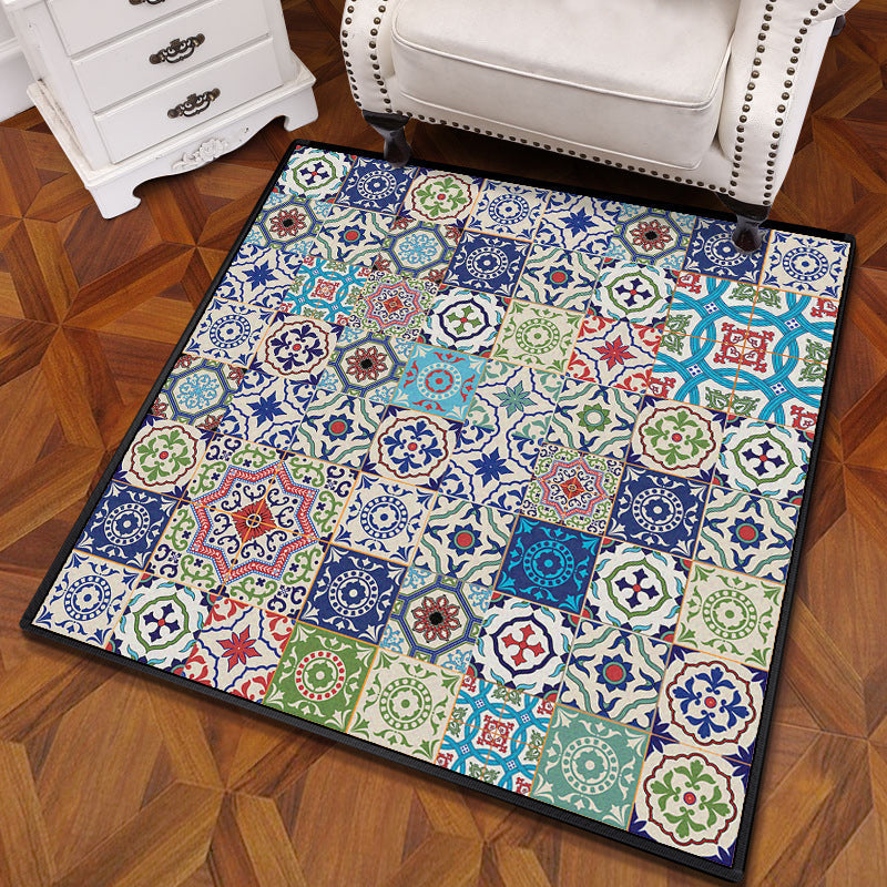 Multifarbiger Mandala Teppich Polypropylen Türkischer Teppich Rutschfeste Rückseite Fleckenresistent Maschinenwaschbarer Teppich für Schlafzimmer
