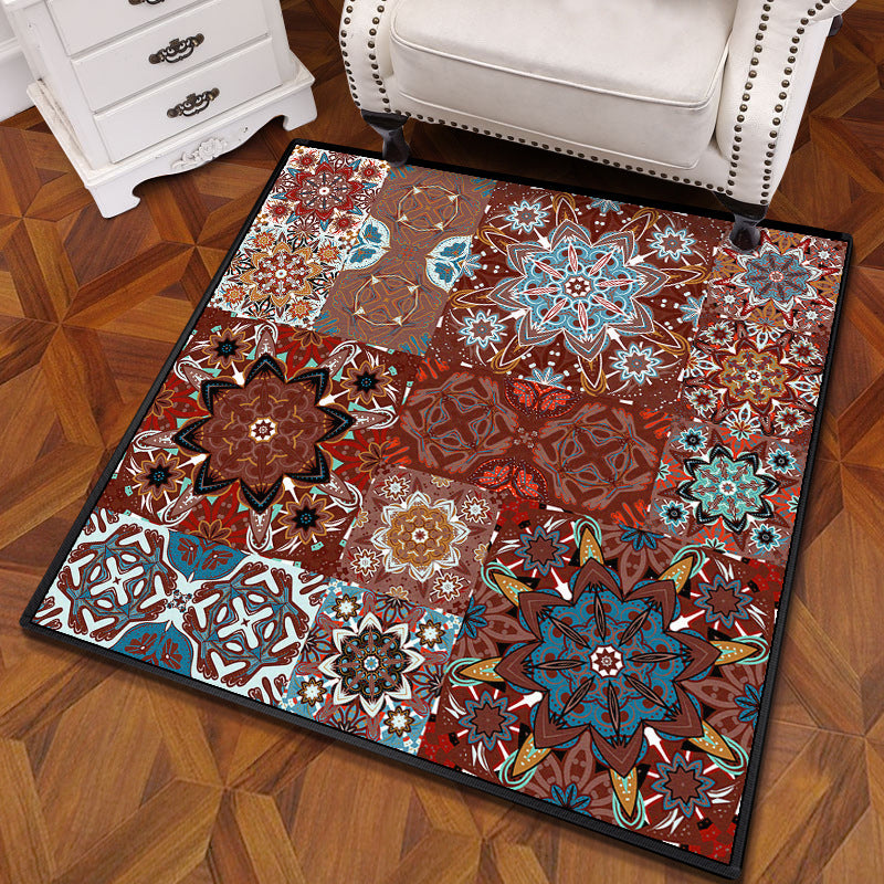 Multifarbiger Mandala Teppich Polypropylen Türkischer Teppich Rutschfeste Rückseite Fleckenresistent Maschinenwaschbarer Teppich für Schlafzimmer