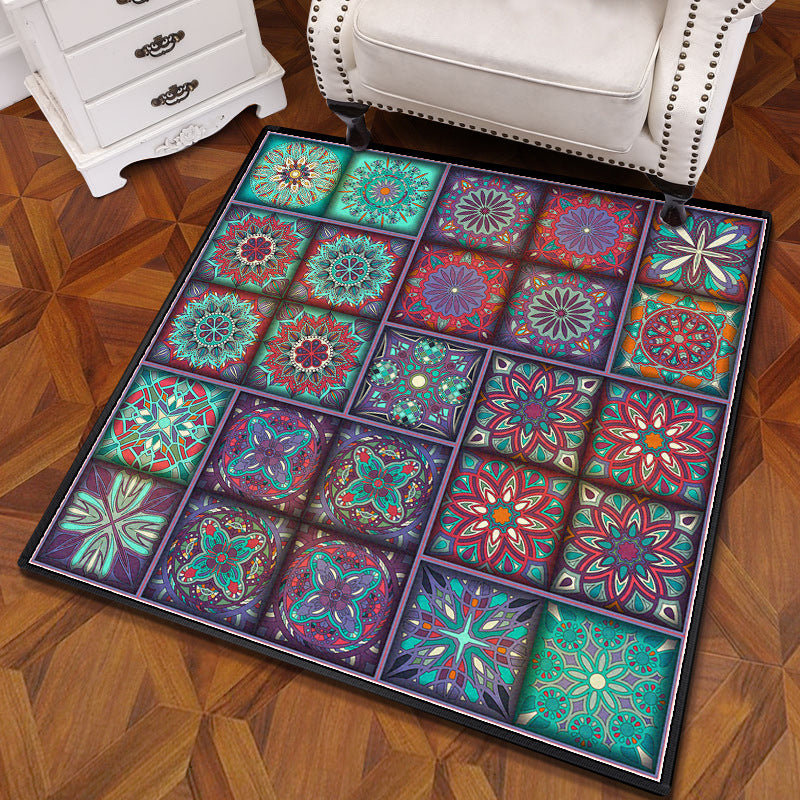 Multifarbiger Mandala Teppich Polypropylen Türkischer Teppich Rutschfeste Rückseite Fleckenresistent Maschinenwaschbarer Teppich für Schlafzimmer