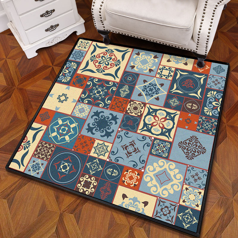 Multifarbiger Mandala Teppich Polypropylen Türkischer Teppich Rutschfeste Rückseite Fleckenresistent Maschinenwaschbarer Teppich für Schlafzimmer