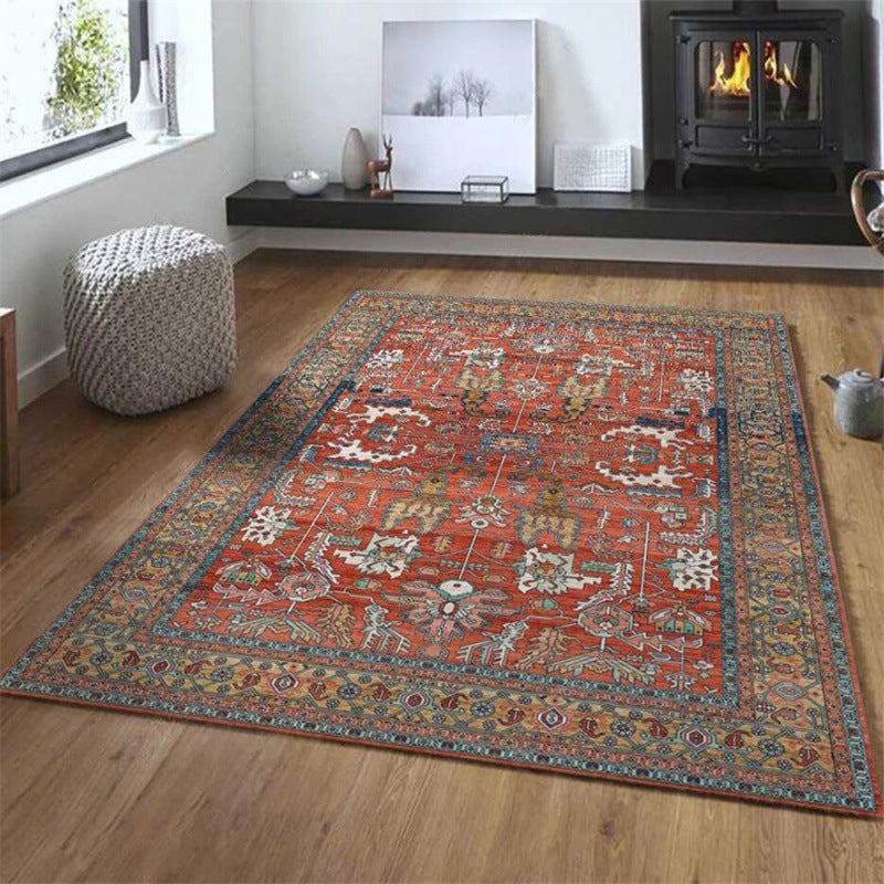 Frendorf | Roter Persischer Stil Teppich Synthetik Geometrischer Bereich Teppich Waschbar Rutschfeste Unterlage Fleckenresistenter Teppich für Kammer