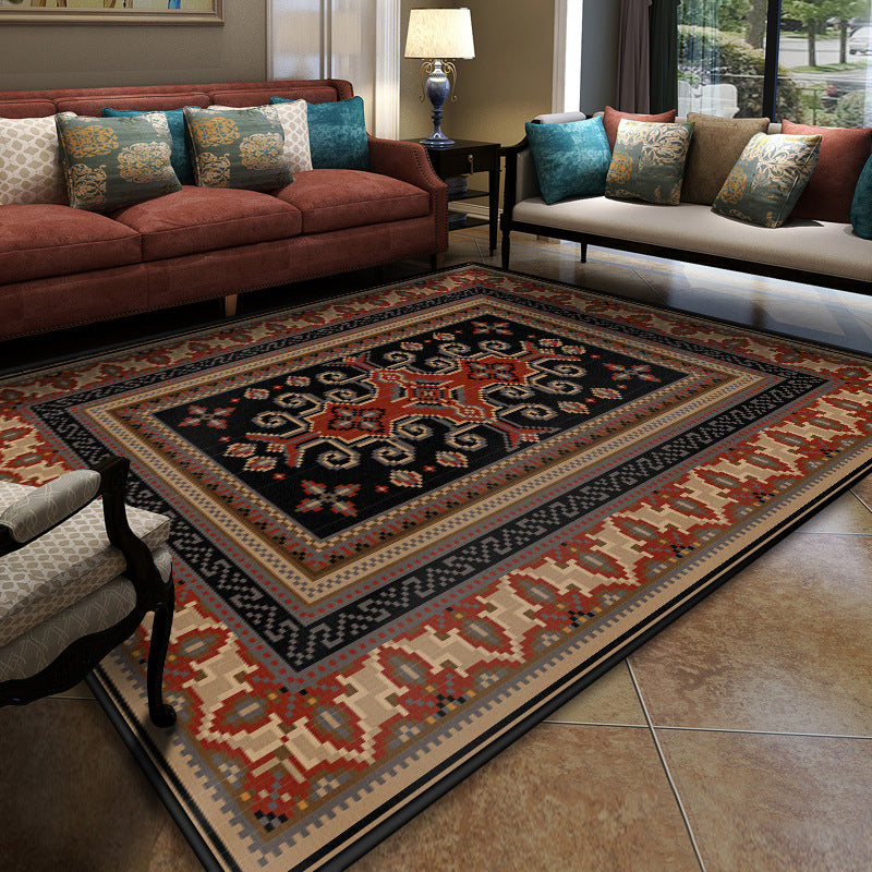 Frendorf | Türkischer Besprechungsraum-Teppich Multicolor Symmetrisches Tribal-Muster Teppich Polypropylen Rutschfest Fleckenresistent Waschbarer Teppich