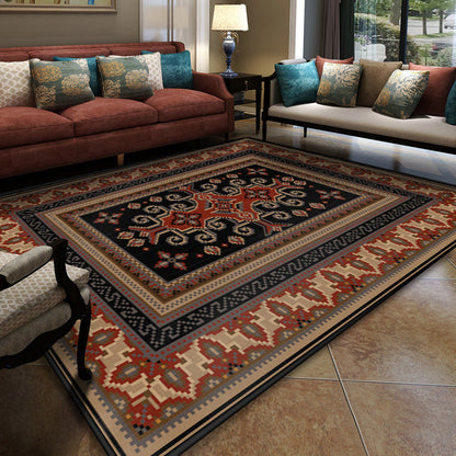 Frendorf | Türkischer Besprechungsraum-Teppich Multicolor Symmetrisches Tribal-Muster Teppich Polypropylen Rutschfest Fleckenresistent Waschbarer Teppich