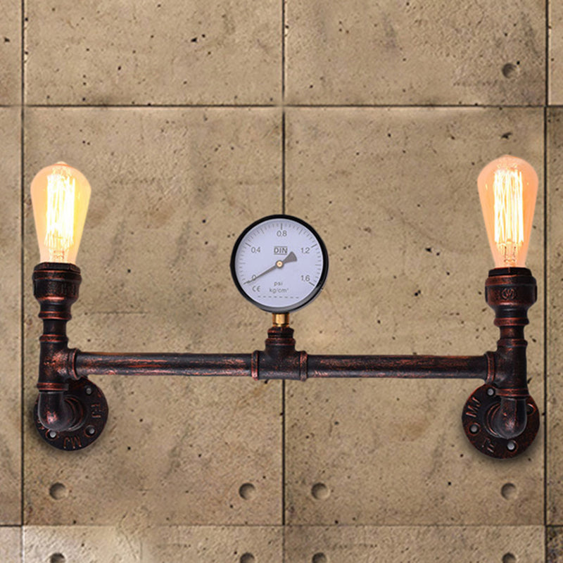 Frendorf | 2-Licht Druckmessgerät Wandmontierte Rohrleuchte Industrielles Wetterbeständiges Kupfermetall-Wandleuchte für Innen, 20,5"/21,5" Breite