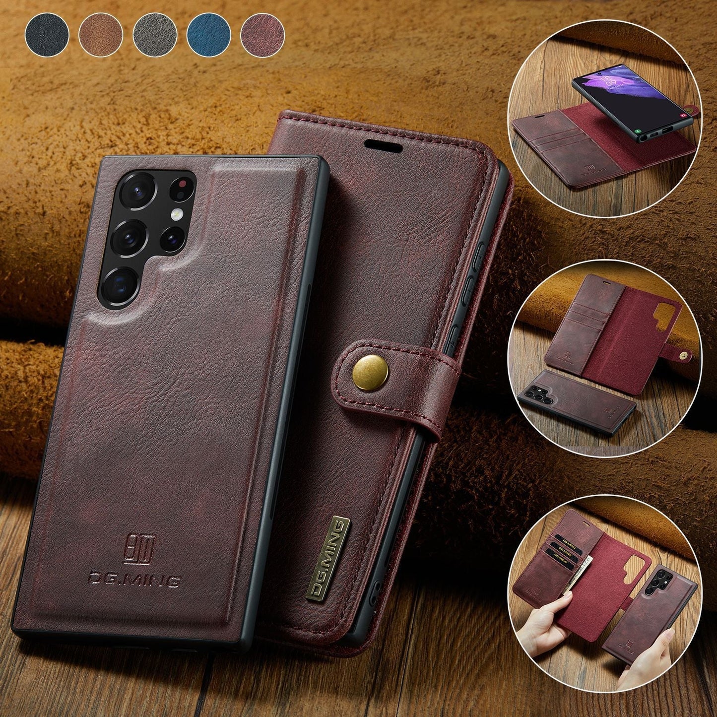 Frendorf | 2 in 1 abnehmbare Flip-Ledertasche für Samsung Galaxy