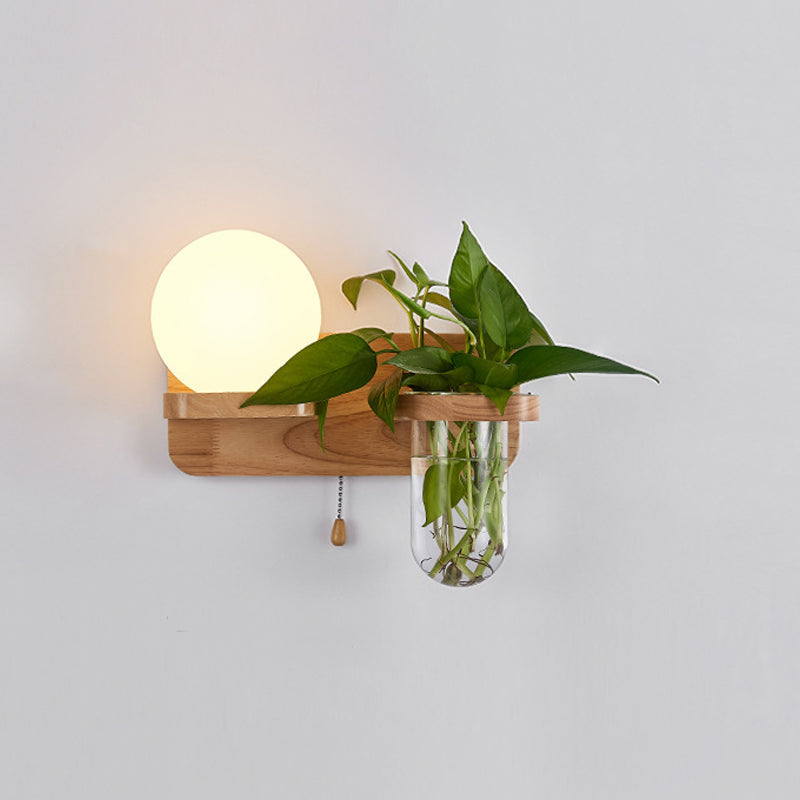 Frendorf | Geometrische Trekkette Wandleuchte Einfachheit Weißes Glas Einzeln Flur Wandmontierte Lampe in Holz