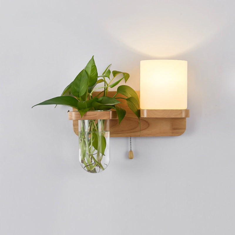 Frendorf | Geometrische Trekkette Wandleuchte Einfachheit Weißes Glas Einzeln Flur Wandmontierte Lampe in Holz
