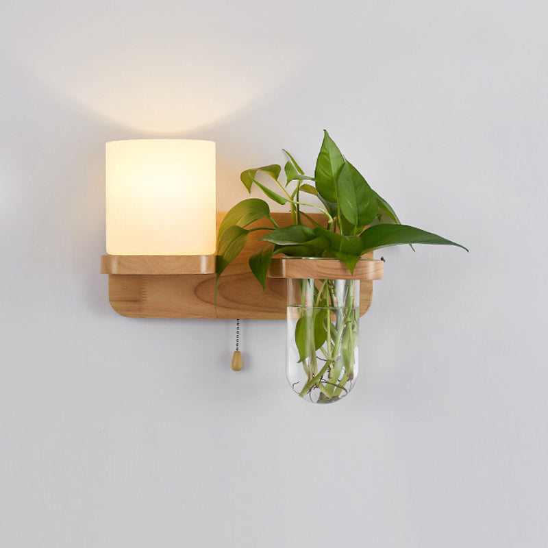 Frendorf | Geometrische Trekkette Wandleuchte Einfachheit Weißes Glas Einzeln Flur Wandmontierte Lampe in Holz