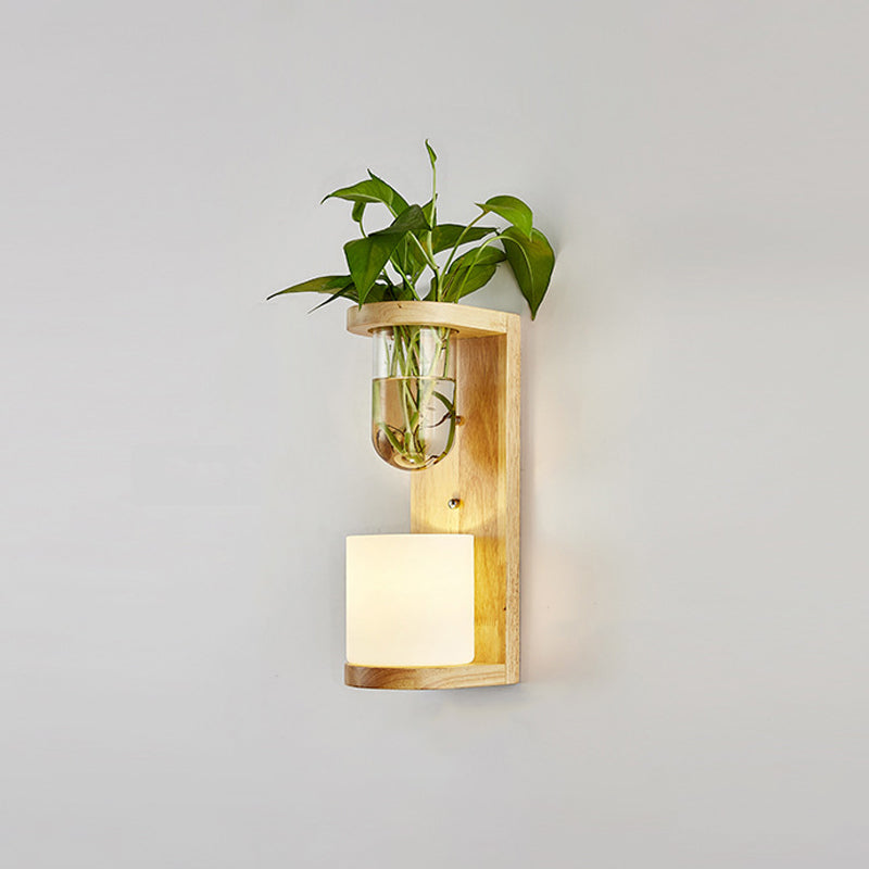 Frendorf | Weißes Glas Geometrische Wandbeleuchtung Modern 1 Kopf Holz Wandleuchte Lampe für Nachttisch