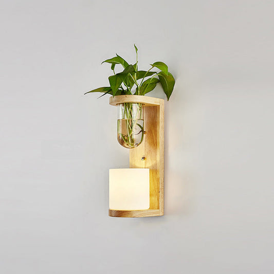 Frendorf | Weißes Glas Geometrische Wandbeleuchtung Modern 1 Kopf Holz Wandleuchte Lampe für Nachttisch