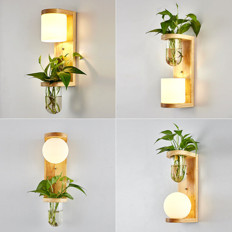 Frendorf | Weißes Glas Geometrische Wandbeleuchtung Modern 1 Kopf Holz Wandleuchte Lampe für Nachttisch
