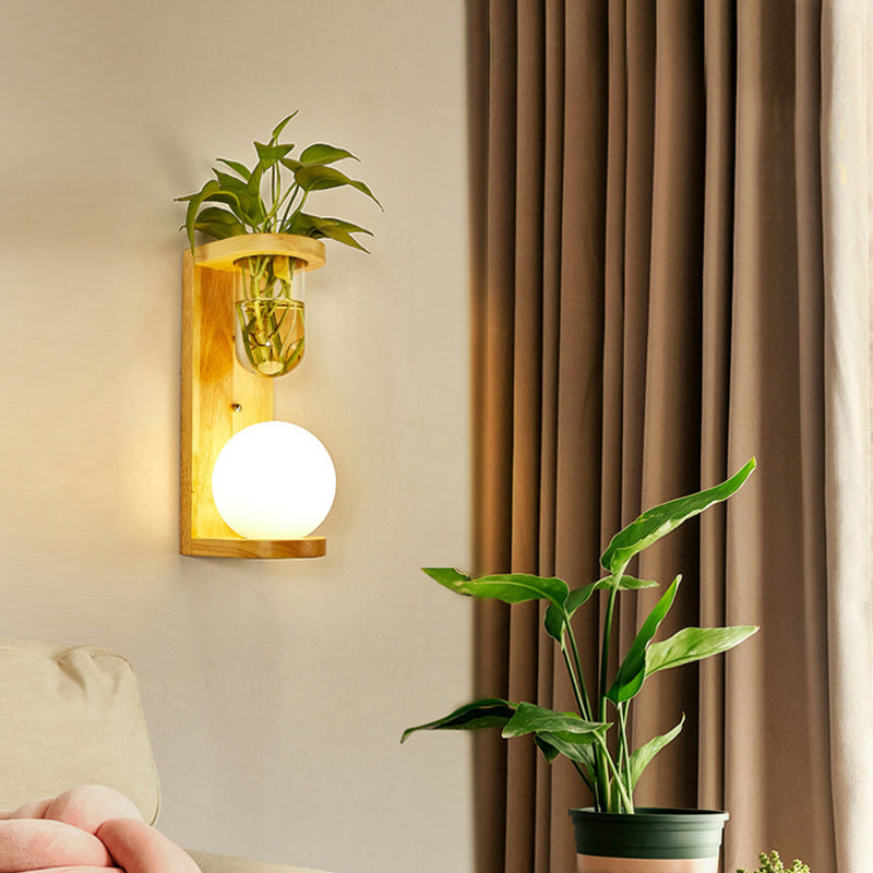 Frendorf | Weißes Glas Geometrische Wandbeleuchtung Modern 1 Kopf Holz Wandleuchte Lampe für Nachttisch