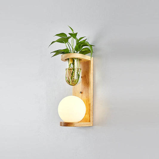 Frendorf | Weißes Glas Geometrische Wandbeleuchtung Modern 1 Kopf Holz Wandleuchte Lampe für Nachttisch