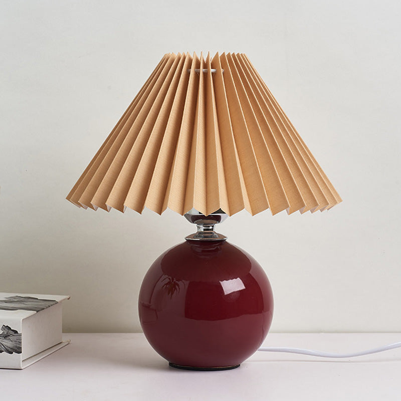 Globe Nachttischlampe Keramik Modern Nachttischbeleuchtung mit konischem plissiertem Schirm