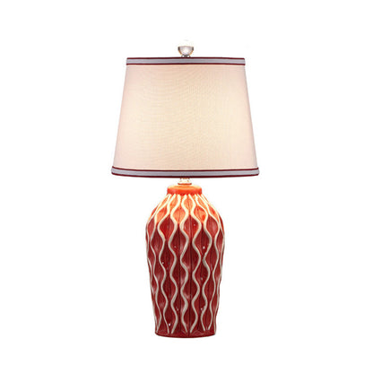 Stoff konische Form Tischlampe Nordic Style Einzel Nachttisch Licht mit Keramik Dekor
