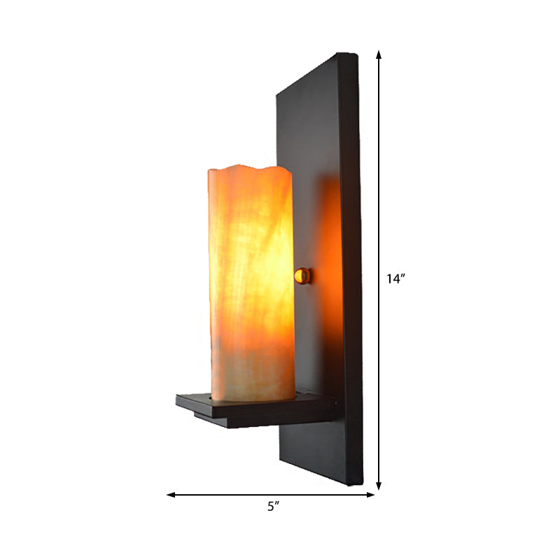 Frendorf | Zylinder Wandleuchte Einzelleuchte Beige Marmor/Klares Glas Industrie Schlafzimmer Wandmontierte Lampe mit Rechteckiger Rückplatte