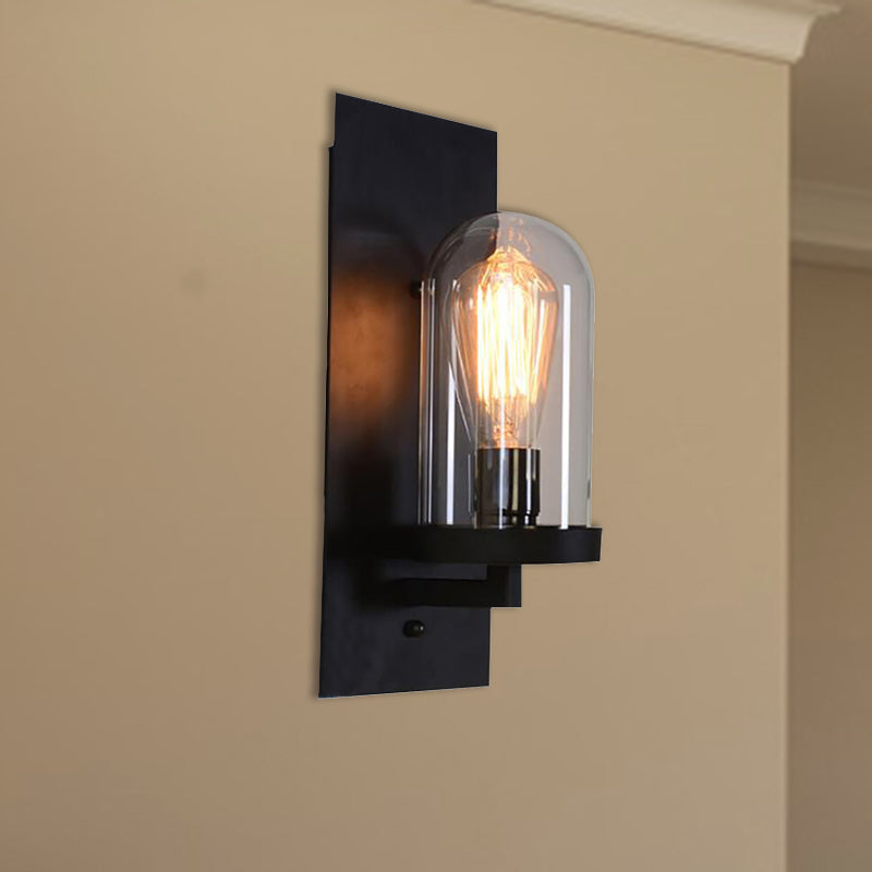 Frendorf | Zylinder Wandleuchte Einzelleuchte Beige Marmor/Klares Glas Industrie Schlafzimmer Wandmontierte Lampe mit Rechteckiger Rückplatte