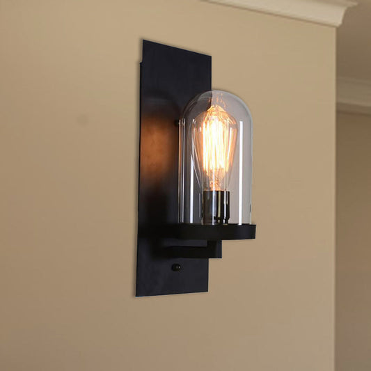 Frendorf | Zylinder Wandleuchte Einzelleuchte Beige Marmor/Klares Glas Industrie Schlafzimmer Wandmontierte Lampe mit Rechteckiger Rückplatte