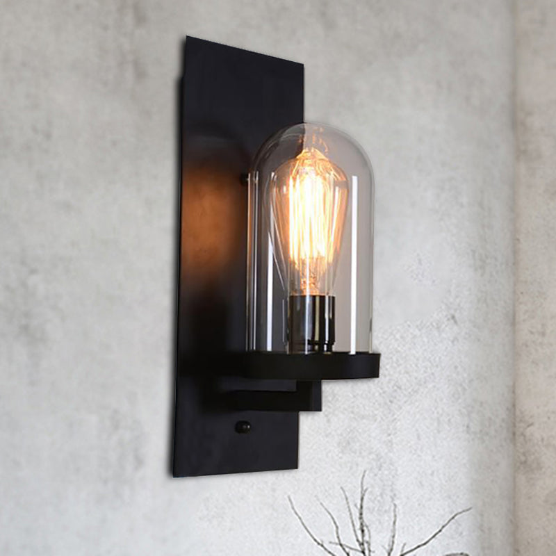 Frendorf | Zylinder Wandleuchte Einzelleuchte Beige Marmor/Klares Glas Industrie Schlafzimmer Wandmontierte Lampe mit Rechteckiger Rückplatte