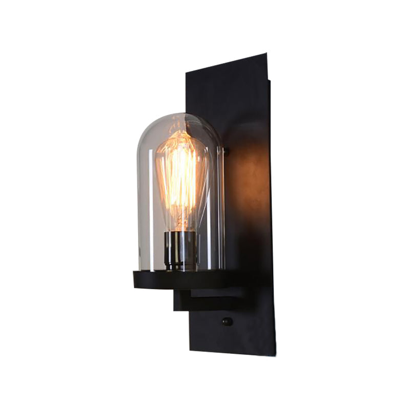 Frendorf | Zylinder Wandleuchte Einzelleuchte Beige Marmor/Klares Glas Industrie Schlafzimmer Wandmontierte Lampe mit Rechteckiger Rückplatte