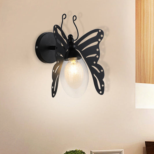 Frendorf | 1 Licht Schmetterlingsförmige Wandleuchte Moderne Schwarze Klarglas Wandleuchte für Schlafzimmer