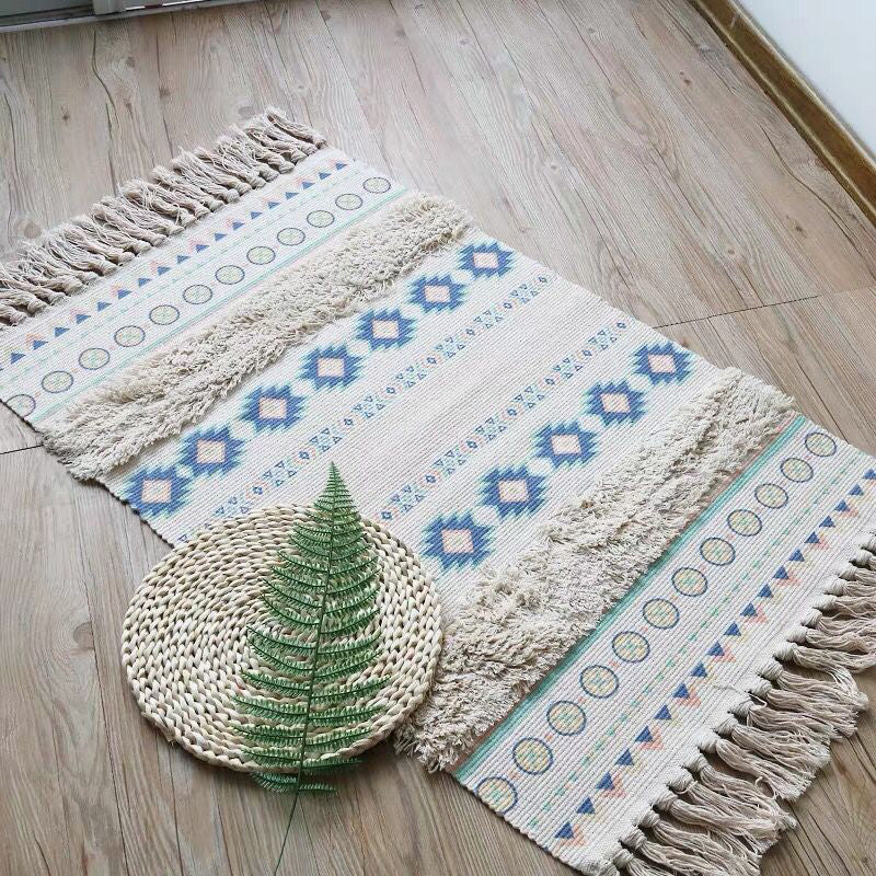 Frendorf | Boho nahtlos geometrisches Muster Teppich mehrfarbig Baumwollteppich haustierfreundlicher maschinenwaschbarer Teppich für das Wohnzimmer
