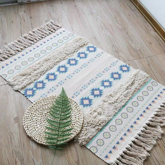 Frendorf | Boho nahtlos geometrisches Muster Teppich mehrfarbig Baumwollteppich haustierfreundlicher maschinenwaschbarer Teppich für das Wohnzimmer