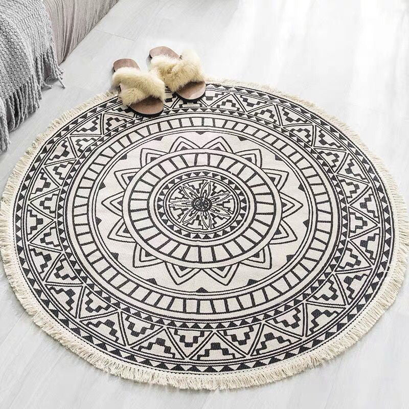 Frendorf | Boho-Chic Schlafzimmerteppich Mehrfarbiger Mandala-Teppich Aus Baumwolle Waschbarer Bereichsteppich
