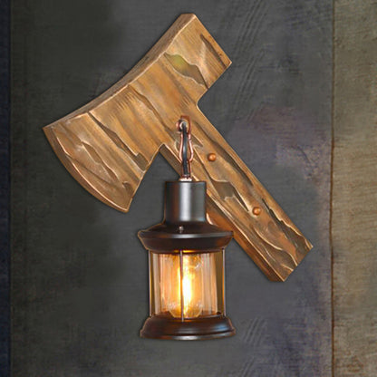 Frendorf | Lantaarn Binnen Muurverlichting Rustieke Stijl Helder Glas 1 Licht Zwarte Wandlamp met Houten Achterplaat