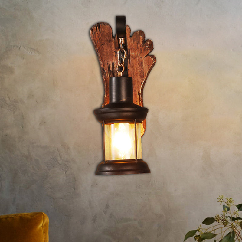 Frendorf | Kerosene Eetkamer Wandlamp Kusthelder Glas 1 Licht Zwarte Wandlamp Lichtarmatuur met Houten Voet/Axe Achterplaat