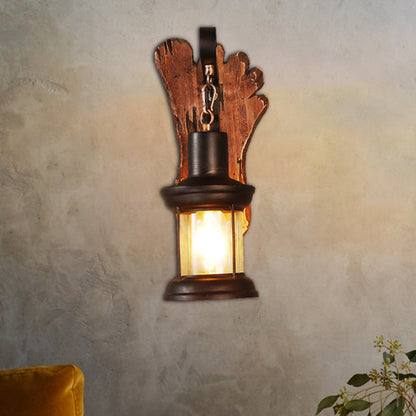 Frendorf | Kerosene Eetkamer Wandlamp Kusthelder Glas 1 Licht Zwarte Wandlamp Lichtarmatuur met Houten Voet/Axe Achterplaat