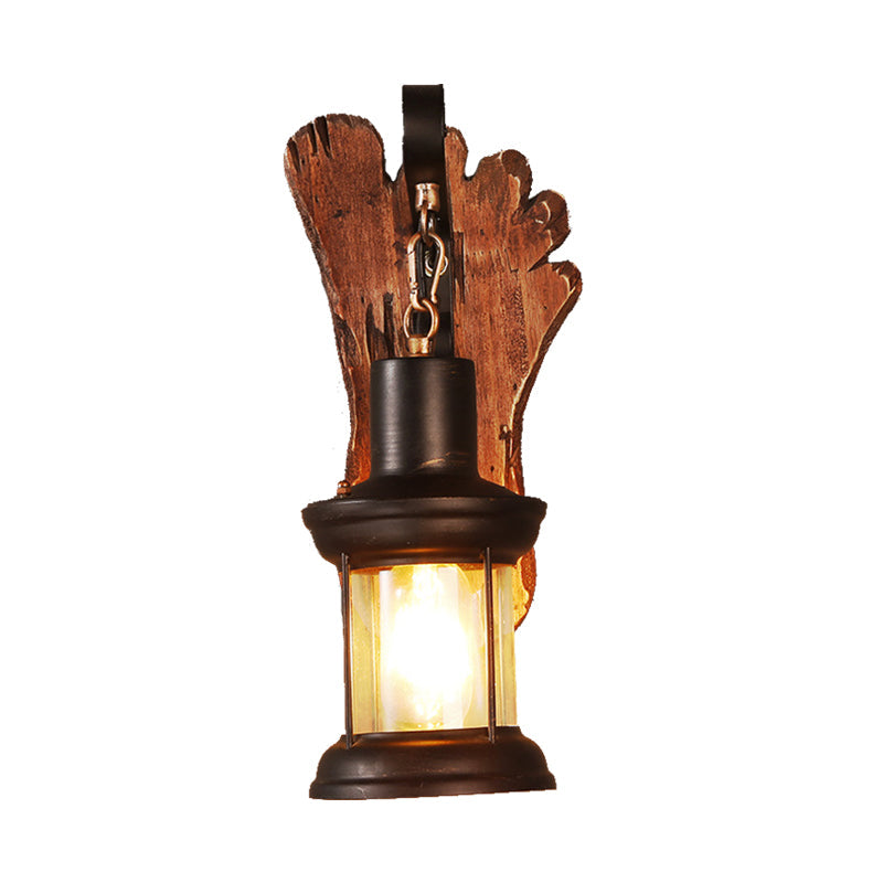 Frendorf | Kerosene Eetkamer Wandlamp Kusthelder Glas 1 Licht Zwarte Wandlamp Lichtarmatuur met Houten Voet/Axe Achterplaat