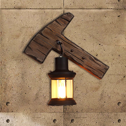Frendorf | Kerosene Eetkamer Wandlamp Kusthelder Glas 1 Licht Zwarte Wandlamp Lichtarmatuur met Houten Voet/Axe Achterplaat