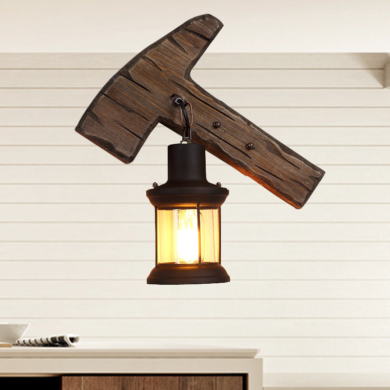 Frendorf | Kerosene Eetkamer Wandlamp Kusthelder Glas 1 Licht Zwarte Wandlamp Lichtarmatuur met Houten Voet/Axe Achterplaat