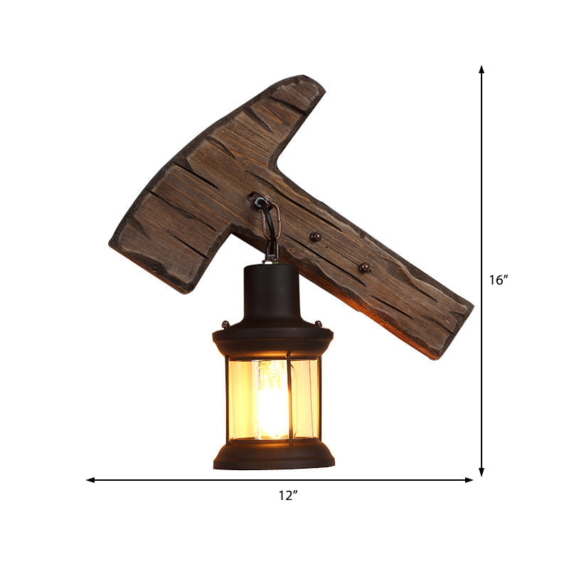 Frendorf | Kerosene Eetkamer Wandlamp Kusthelder Glas 1 Licht Zwarte Wandlamp Lichtarmatuur met Houten Voet/Axe Achterplaat