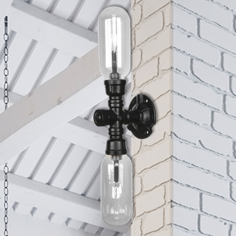 Frendorf | Klar Glas Schwarze Wandleuchte Kapsel Schirm 2/4 Licht Industrielle Wandmontierte Rohrbeleuchtung