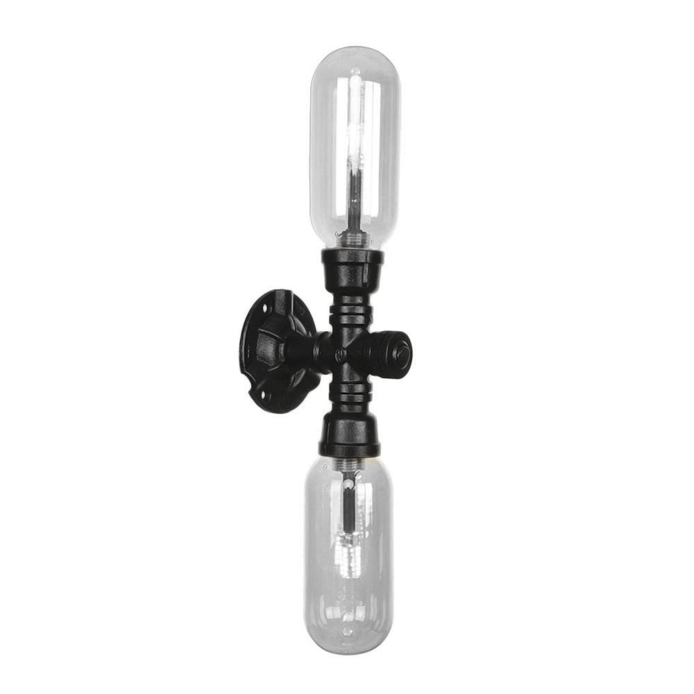 Frendorf | Klar Glas Schwarze Wandleuchte Kapsel Schirm 2/4 Licht Industrielle Wandmontierte Rohrbeleuchtung