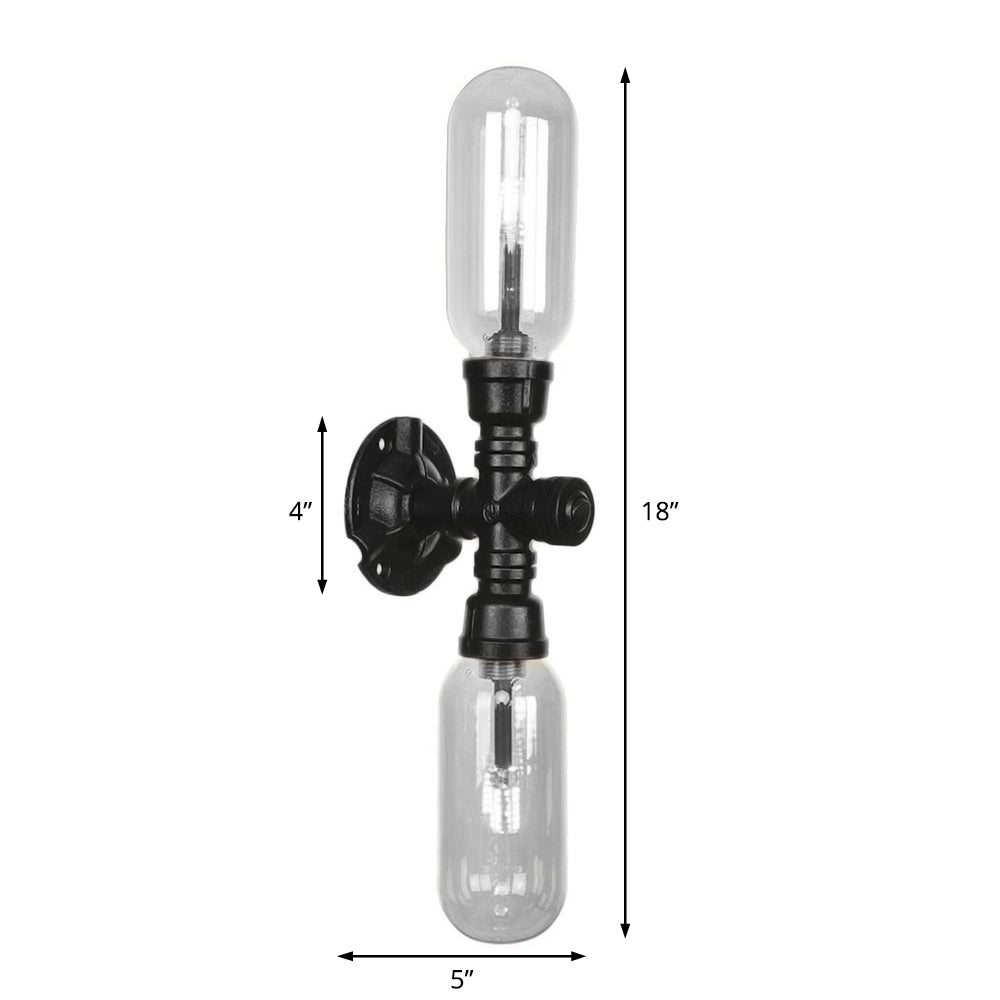 Frendorf | Klar Glas Schwarze Wandleuchte Kapsel Schirm 2/4 Licht Industrielle Wandmontierte Rohrbeleuchtung