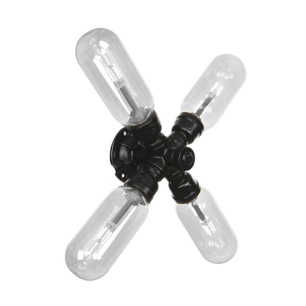 Frendorf | Klar Glas Schwarze Wandleuchte Kapsel Schirm 2/4 Licht Industrielle Wandmontierte Rohrbeleuchtung