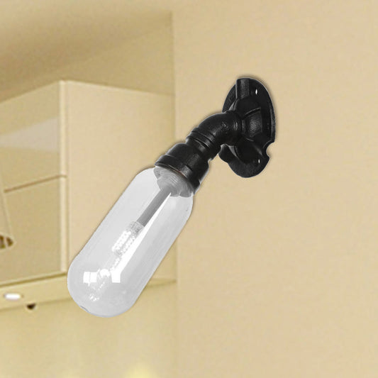 Frendorf | Einfache klare Glas-Wandmontage-Rohrlicht industrielle schwarze ovale Wohnzimmer-Wandleuchte