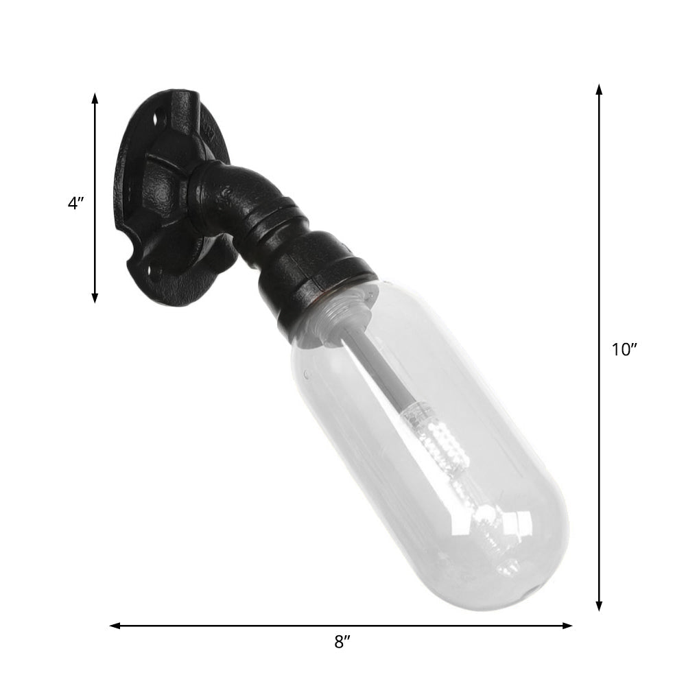 Frendorf | Einfache klare Glas-Wandmontage-Rohrlicht industrielle schwarze ovale Wohnzimmer-Wandleuchte