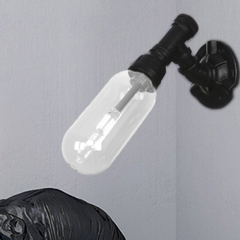 Frendorf | Einfache klare Glas-Wandmontage-Rohrlicht industrielle schwarze ovale Wohnzimmer-Wandleuchte