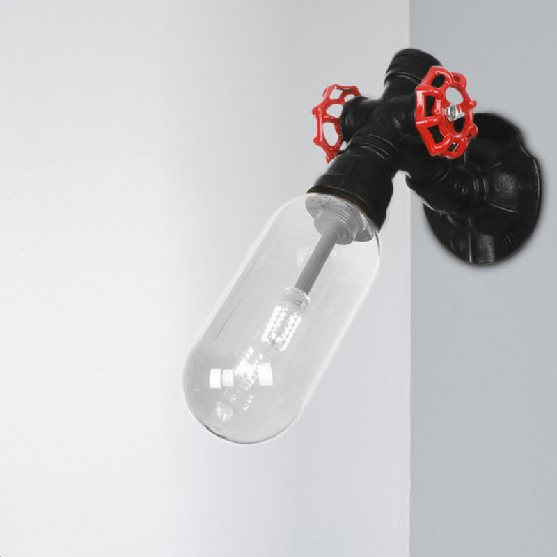 Frendorf | Einfache klare Glas-Wandmontage-Rohrlicht industrielle schwarze ovale Wohnzimmer-Wandleuchte