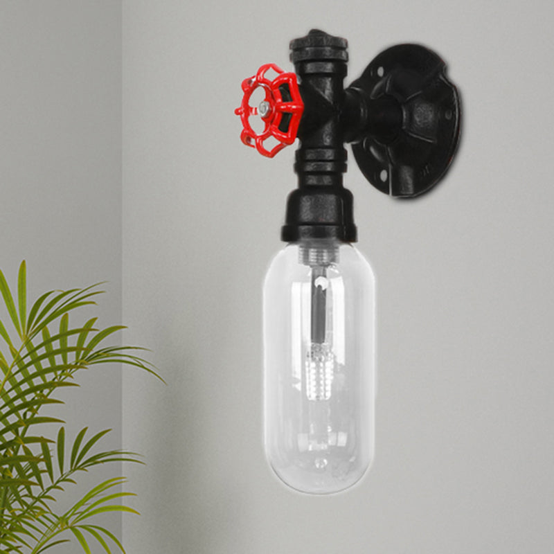 Frendorf | Einfache klare Glas-Wandmontage-Rohrlicht industrielle schwarze ovale Wohnzimmer-Wandleuchte