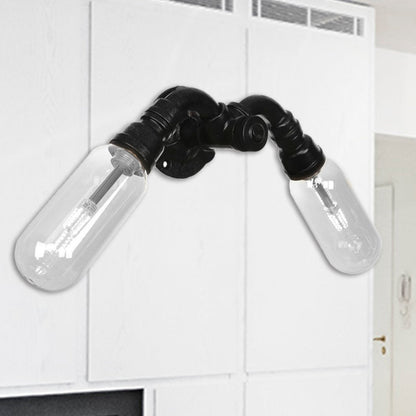 Frendorf | Capsule Shade Schlafzimmer Wandlicht Leuchte Industrielles Metall 2 Lichter Schwarze Wandleuchte mit Rohrdesign