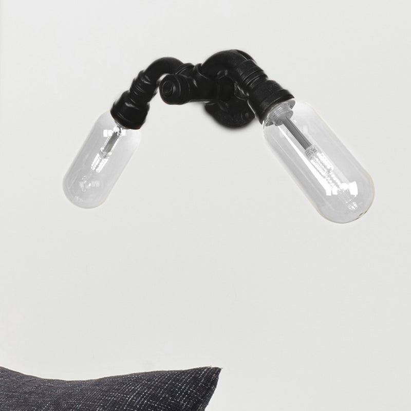 Frendorf | Capsule Shade Schlafzimmer Wandlicht Leuchte Industrielles Metall 2 Lichter Schwarze Wandleuchte mit Rohrdesign