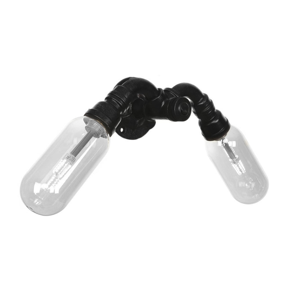 Frendorf | Capsule Shade Schlafzimmer Wandlicht Leuchte Industrielles Metall 2 Lichter Schwarze Wandleuchte mit Rohrdesign